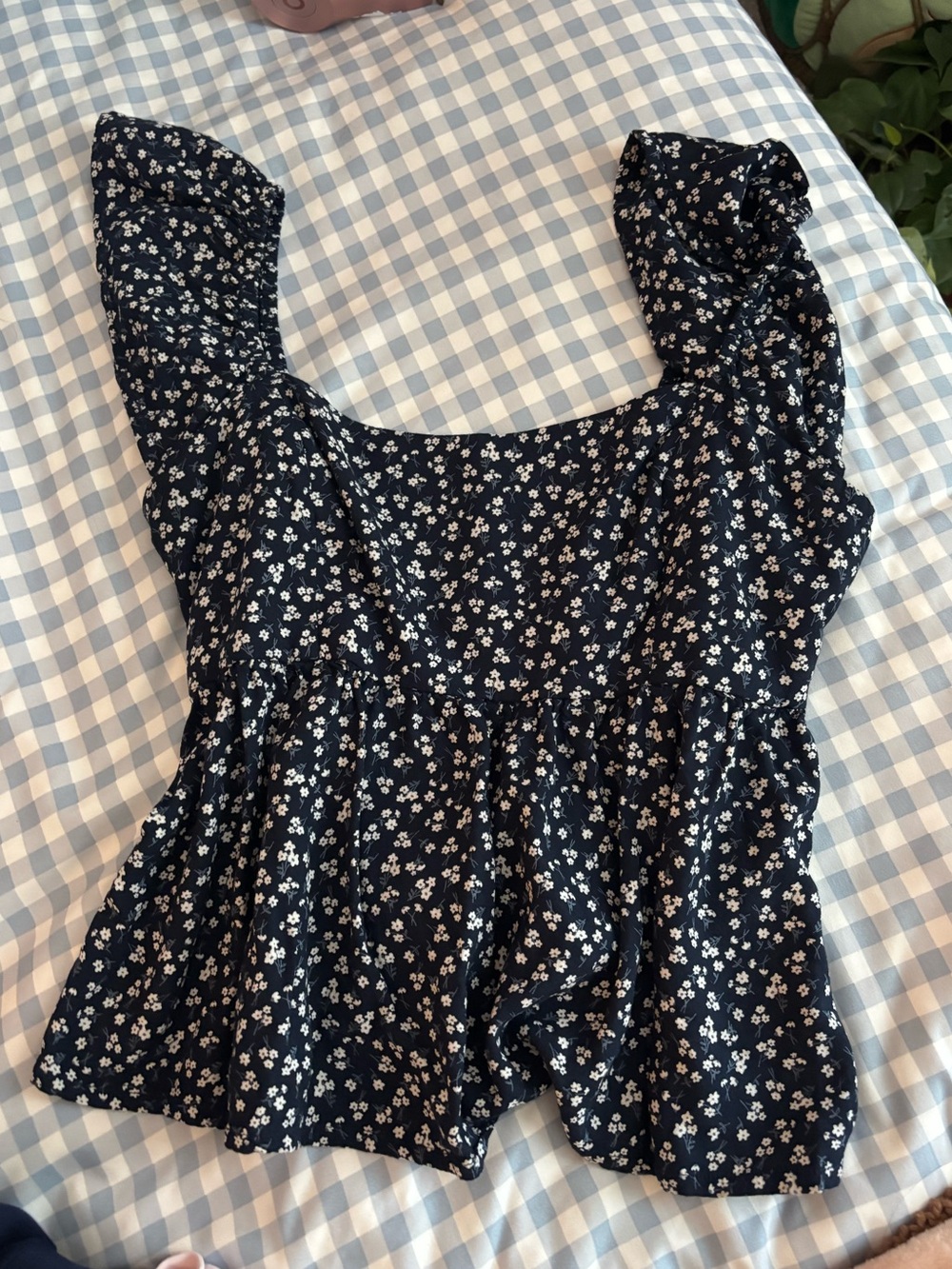 Hollister Navy Blue Floral Ruffled Peplum Tank